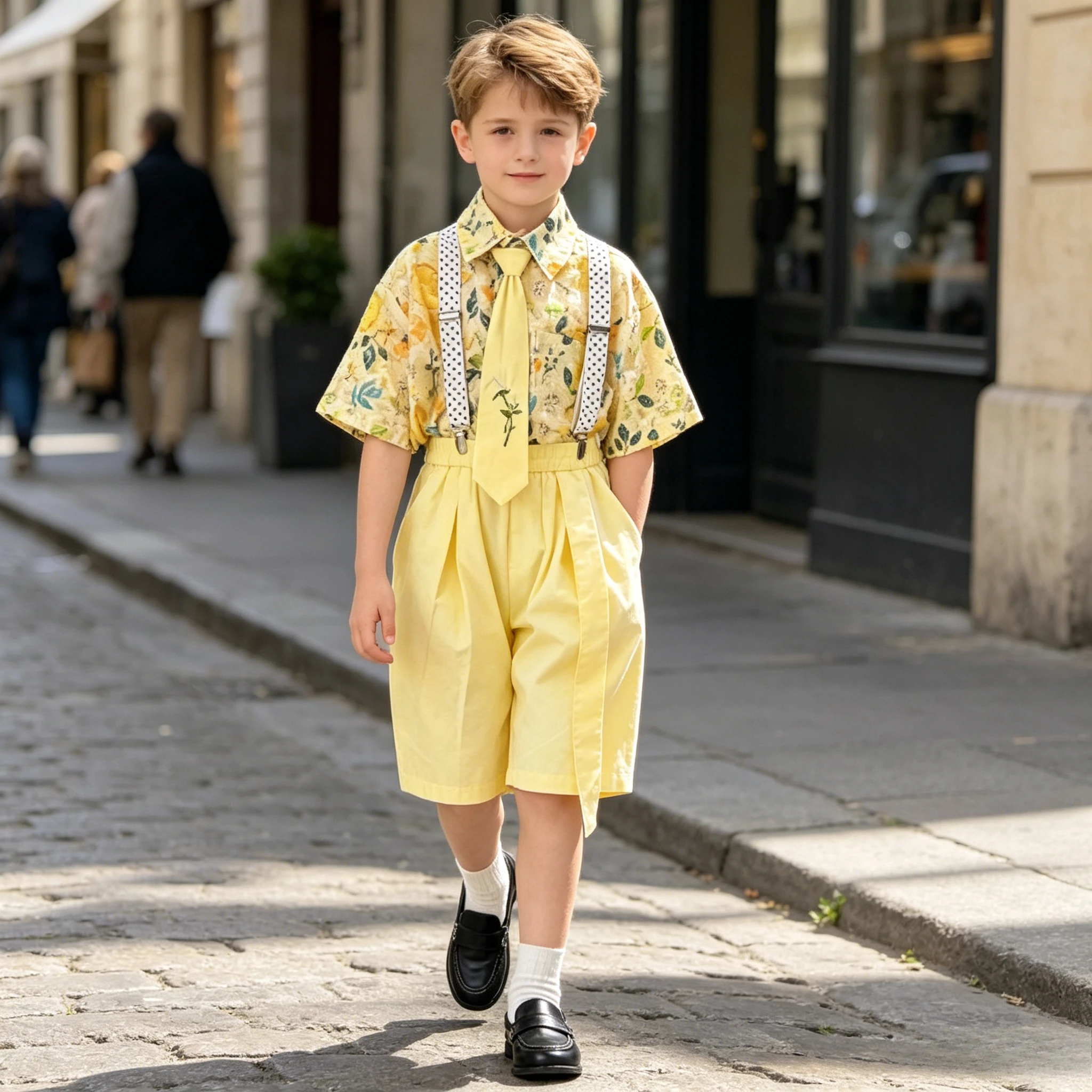 

Teen Boys 3 Piece Floral Shirt Shorts Set Gentleman Outfits for Kids Wedding Party Formal Casual Wear Yellow Holiday Costumes