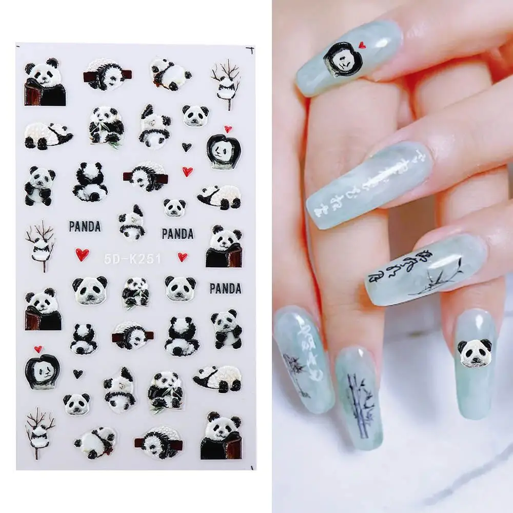 Adesivi per unghie Panda autoadesivi animali decorazione per unghie in cartone animato salone per unghie Manicure in bambù