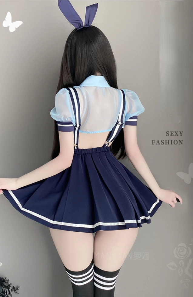 Sexy JK Pleated Suspenders Bunny Police Officer Uniform Set Cosplay Costume Hollow Nightwear Rabbit Police Role Play Underwear