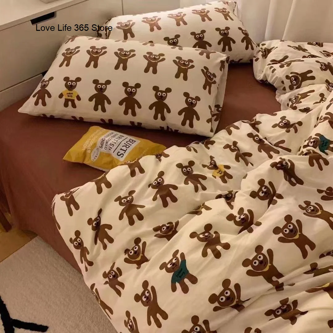 INS Funny Dog Bedding Set Brown Flat Sheet Linen Animals Cute For Kids Adults Bedroom Decor Home Textile Polyester Full Size