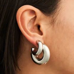 Badu Retro Stainless Steel Chunk C Shape Hoop Earrings for Women Glossy Thick Gold Plated Circle Earring Waterproof Jewelry Gift