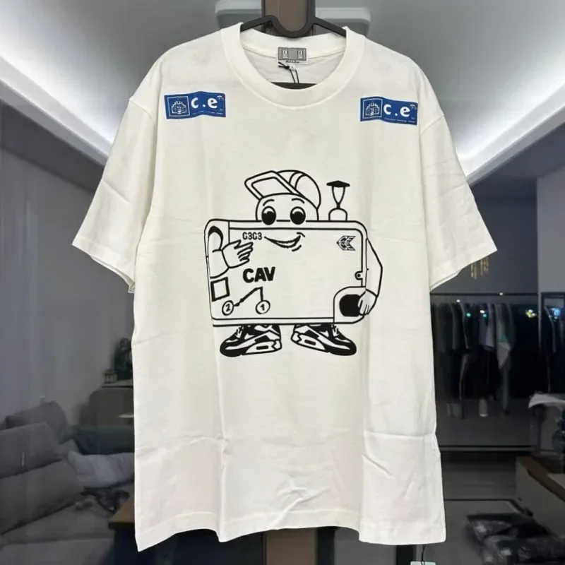 

24ss Oversized CAVEMPT White T-Shirts 100%Cotton Cartoon Print Short Sleeve CE Men Women 1:1 T Shirts