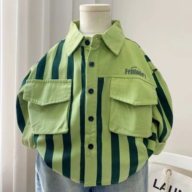 Boys Thin Coat Spring Autumn Long Sleeve Striped Shirt Children's Outerwear Classic Plaid Design for Kids