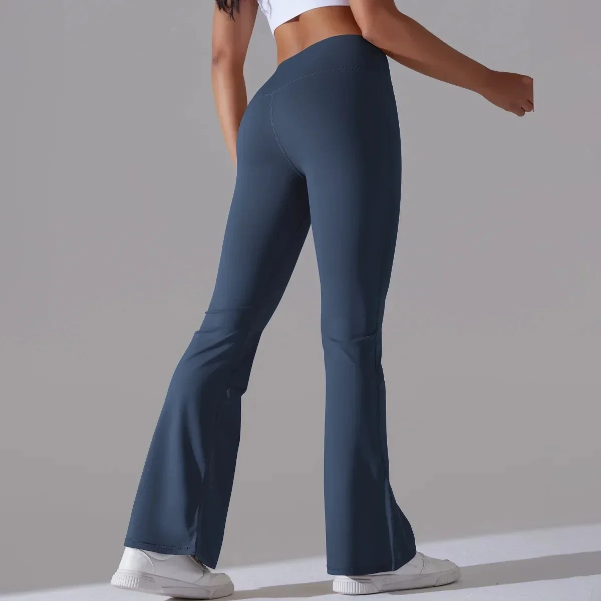 Pantalones acampanados de Color liso para mujer, pantalón de Yoga ajustado, cintura alta elástica, pantalones de entrenamiento de pierna ancha, pantalones de Fitness