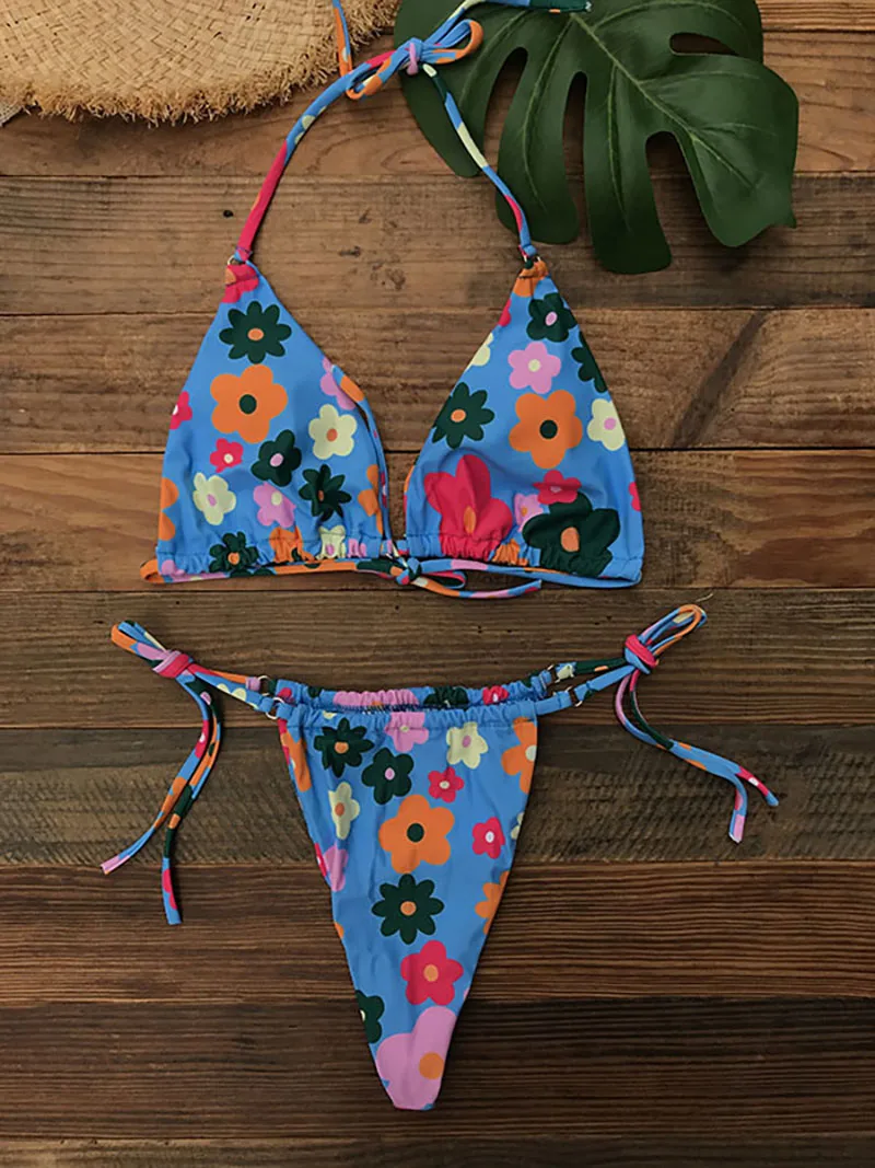 Sexy Mini Bikini stroje kąpielowe dla kobiet 2023 Halter z koronką trójkątne Bikini set damski strój kąpielowy Vintage strój kąpielowy czarny zielony