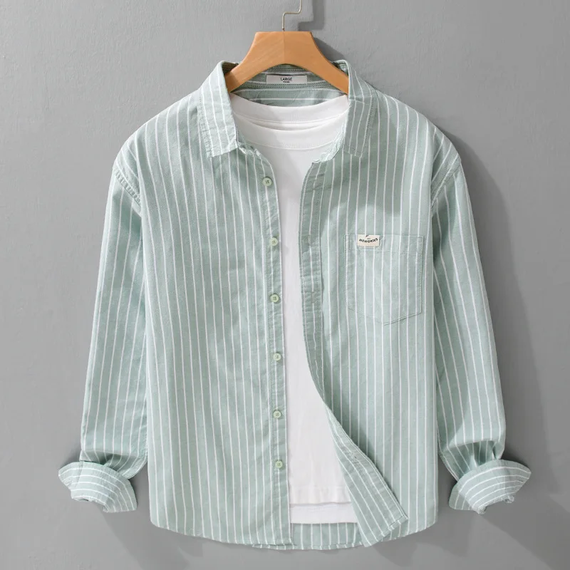 Spring Summer 100% Cotton Shirts For Man Striped Pure Cotton Long Sleeve Shirts Men Clothing Casual Thin Comfortable Streetwear