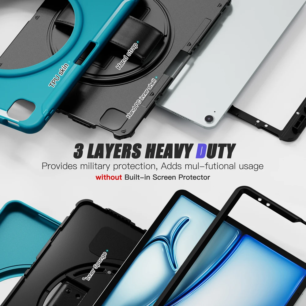 حافظات لجهاز iPad Air13 Air 13 2025 2024 M2 M3 حافظة iPad Pro 12.9 5th 6th 4th 3rd A2379 غطاء دوار بحزام اليد PC Shell #4