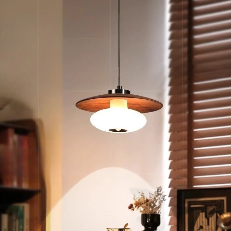 Medieval North American Black Walnut Pendant Lights Bedroom Bedside Restaurant Bar Counter Entrance Aisle Lifting Hanging Lamps