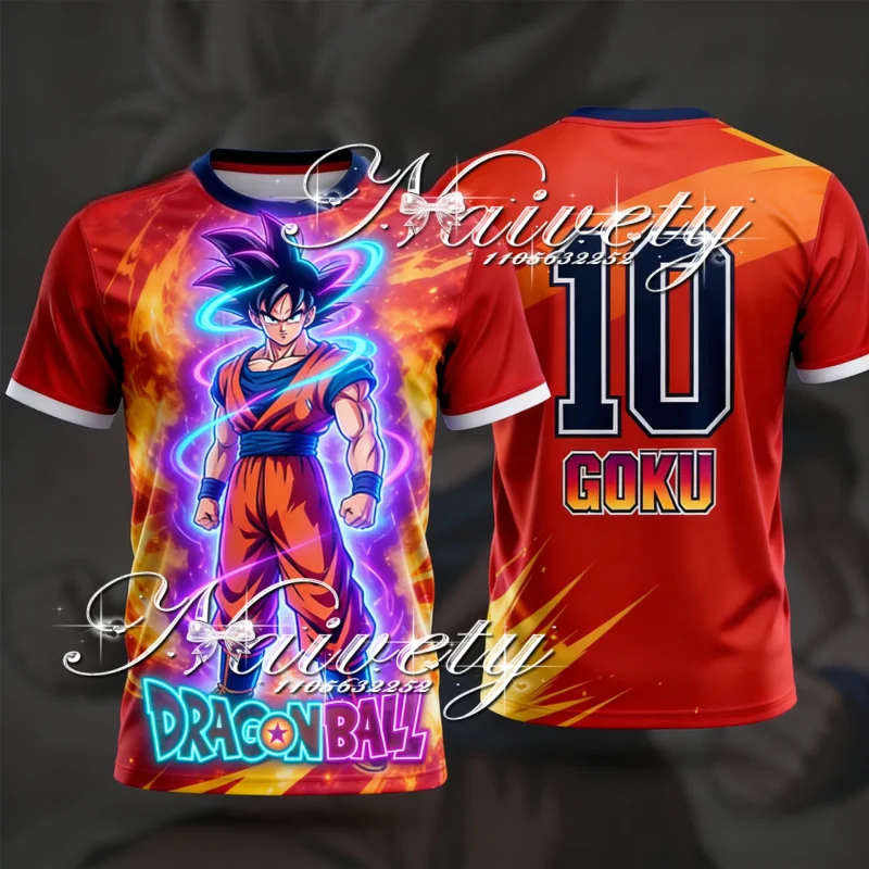 2026 Sommer Dragon Ball Goku Neon Aura Retro Schnelltrocknendes Sport-T-Shirt für Erwachsene und Kinder Übergroßes Schweißableitendes Freizeit-Kurzarmshirt