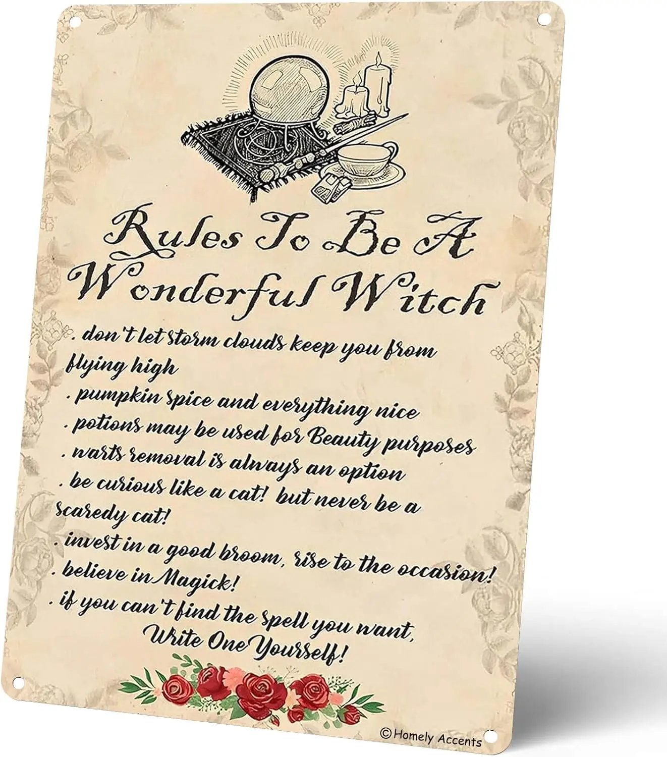 Homely Accents Enchanting Witchy Decor, Rules to Be a Wonderful Witch, Witchcraft Poster for Women, Vintage Halloween Art for Ho
