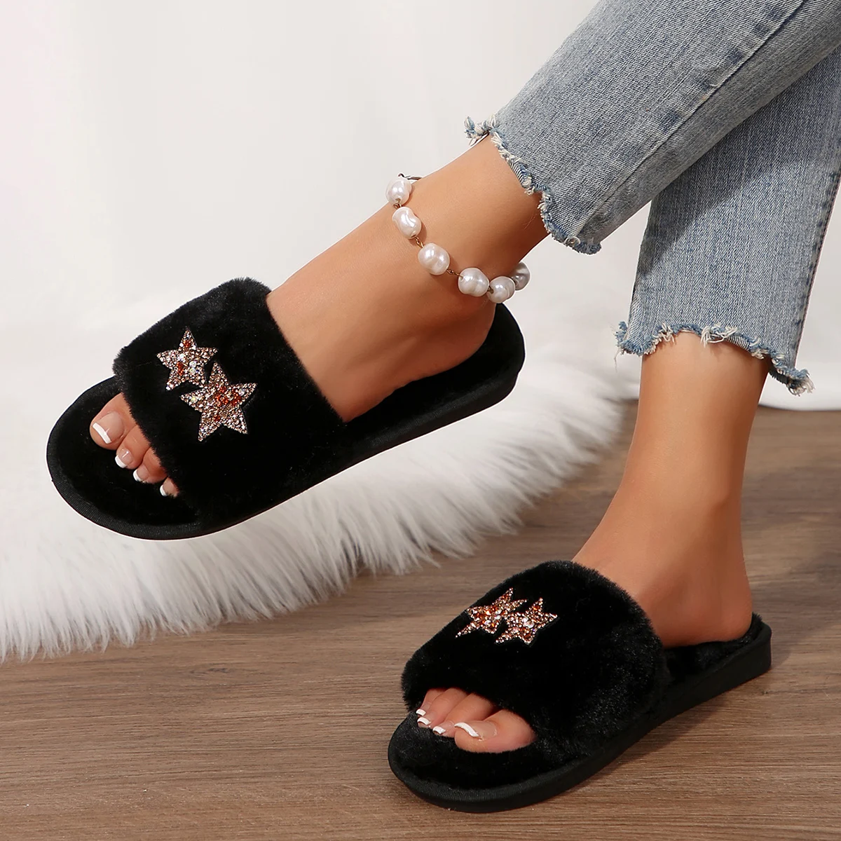 Sandal wanita, sandal wanita hangat baru, sepatu rumah elegan kasual mewah nyaman, sandal wanita musim dingin