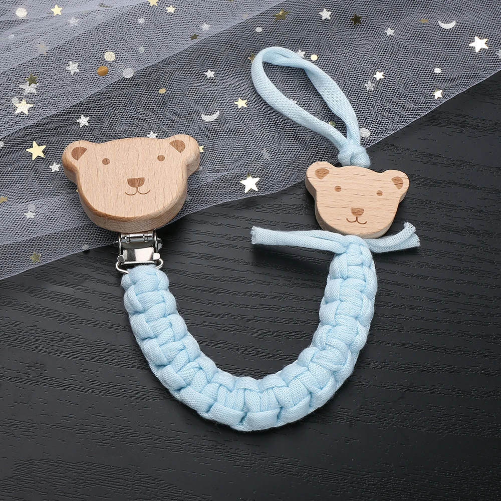 Baby Pacifier Chain Beech ไม้สัตว์จุกนมคลิปสานเชือกฝ้ายสําหรับทารกจุกนมหลอก Dummy ผู้ถือโซ่พยาบาล Chew ของเล่น