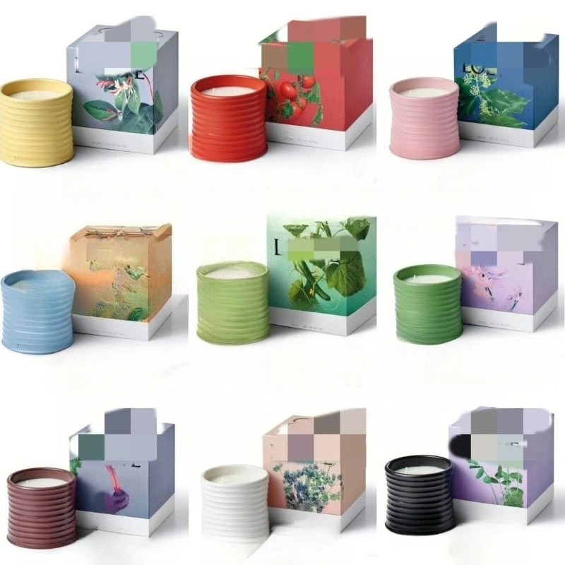 170 جرام هدية صندوق معبأ جرة السيراميك بسيط مخطط الروائح شمعة كوب المنزل الغلاف الجوي الداخلي العطر زخرفة شمعة #1
