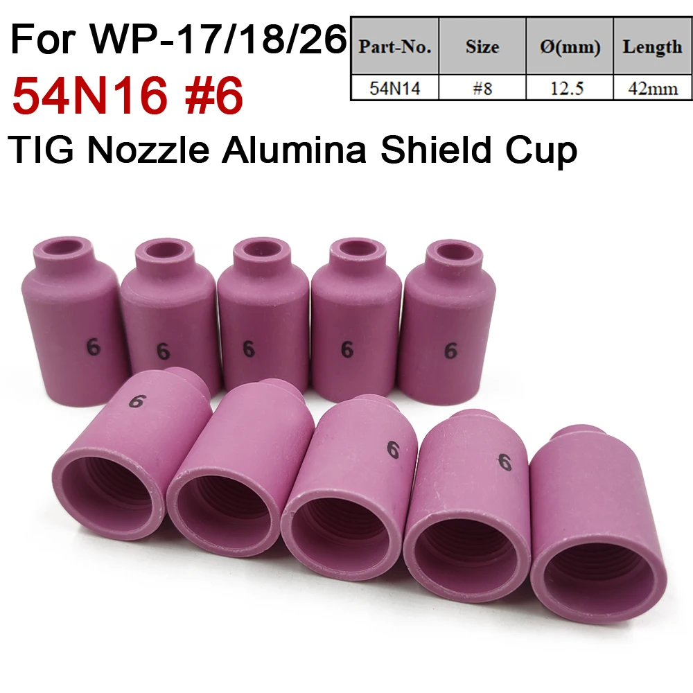 10PCS 54N16 #6 TIG Welding Torch Consumables Nozzle Alumina Shield Cup For WP17 WP18 WP26 TIG Welding Torch Accessories