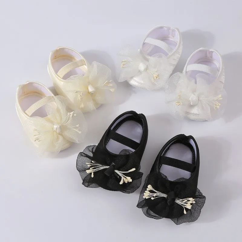 Princess Party Bow-Tie Lace Soft Sole Crib Shoes Newborn Baby Girls Shoe Anti-Slip Sneaker Prewalker Toddler Kids Shoes 0-12M