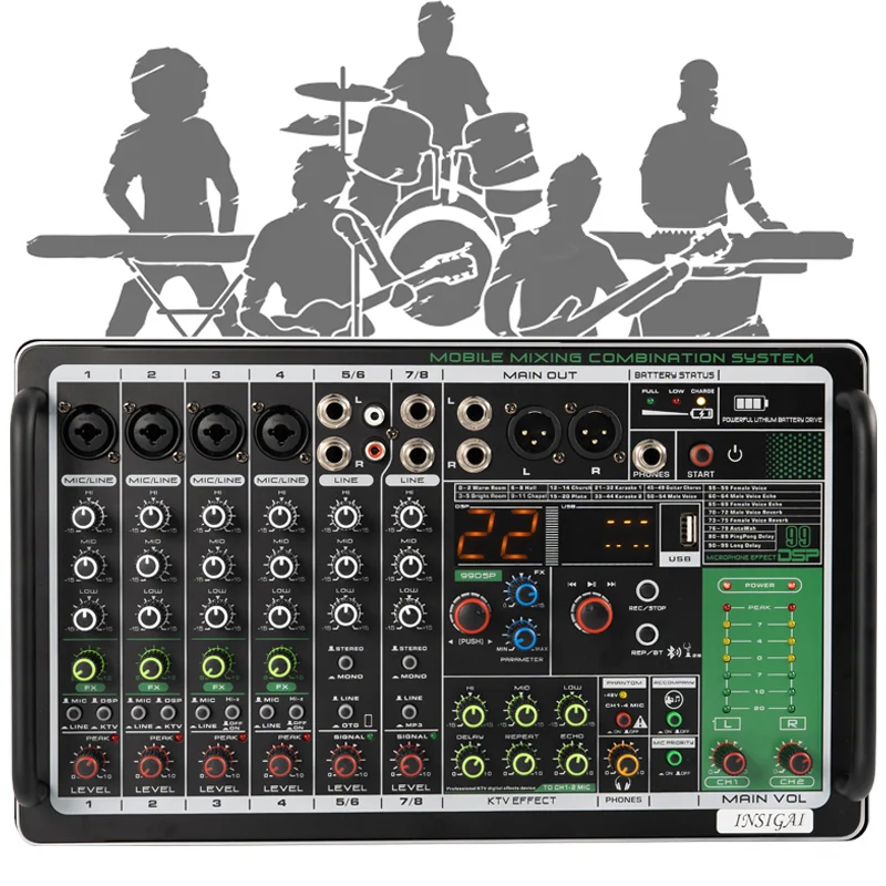 Rechargeable 18000mA Battery 8 Channel Sound Mixer Guitar Karaoke Bluetooth Mixing Console Audio Professional Mixer Amplifier
