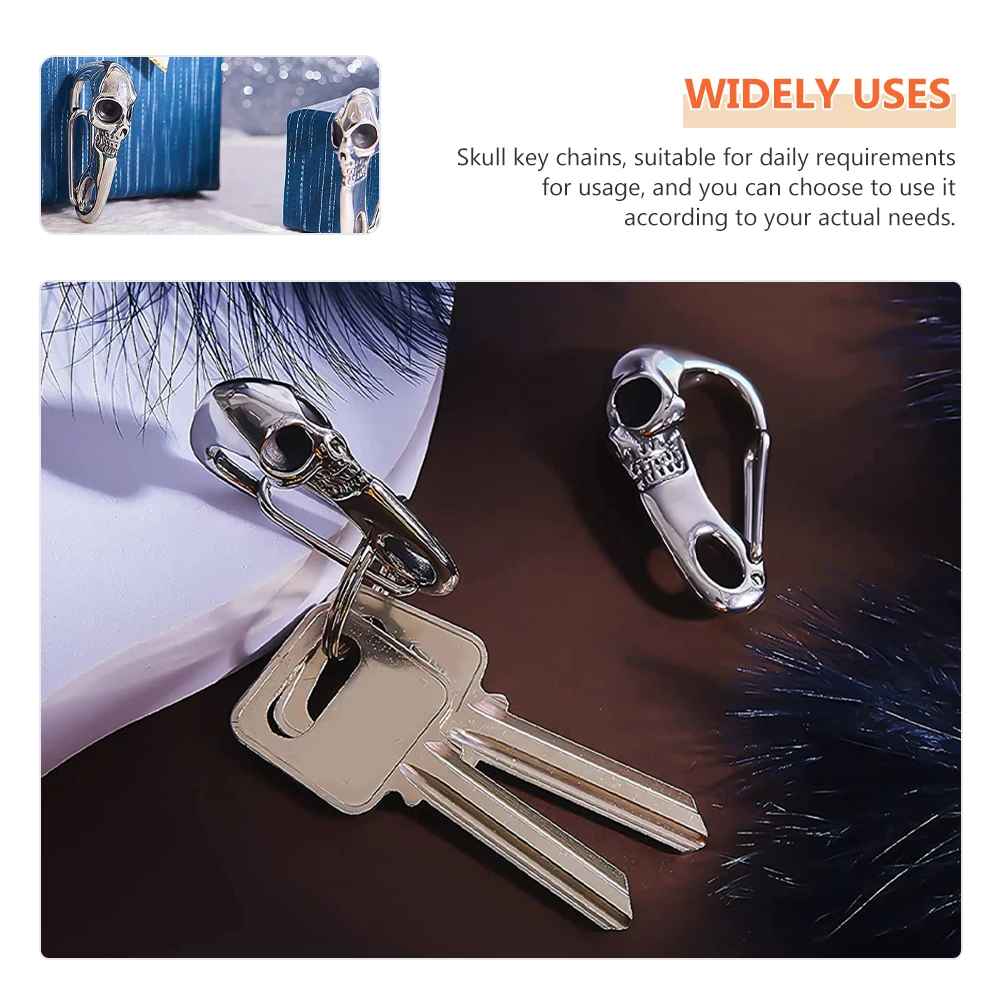 Portachiavi con teschio retrò in acciaio inossidabile, durevole, leggero, con moschettone gotico, portachiavi ganizer, decorazione per borsa, regalo, gancio da arrampicata