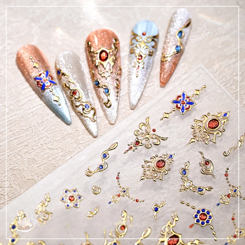 Love and Deepspace Peripheral Products Rafayel Hot Stamping Stickers Dunhuang Necklace Relief Pattern Adhesive Nail Stickers