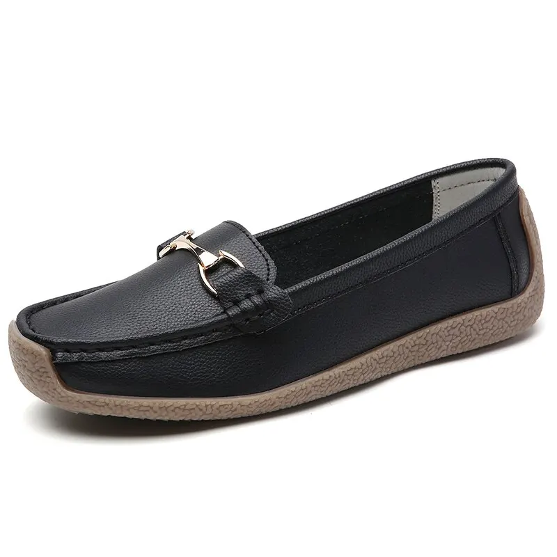 2023 Nieuwe Lente/Herfst Flats Echt Leer Mocassins Vrouw Casual Slip-on Loafers Vrouwelijke Boot Schoenen Grote Maat 44