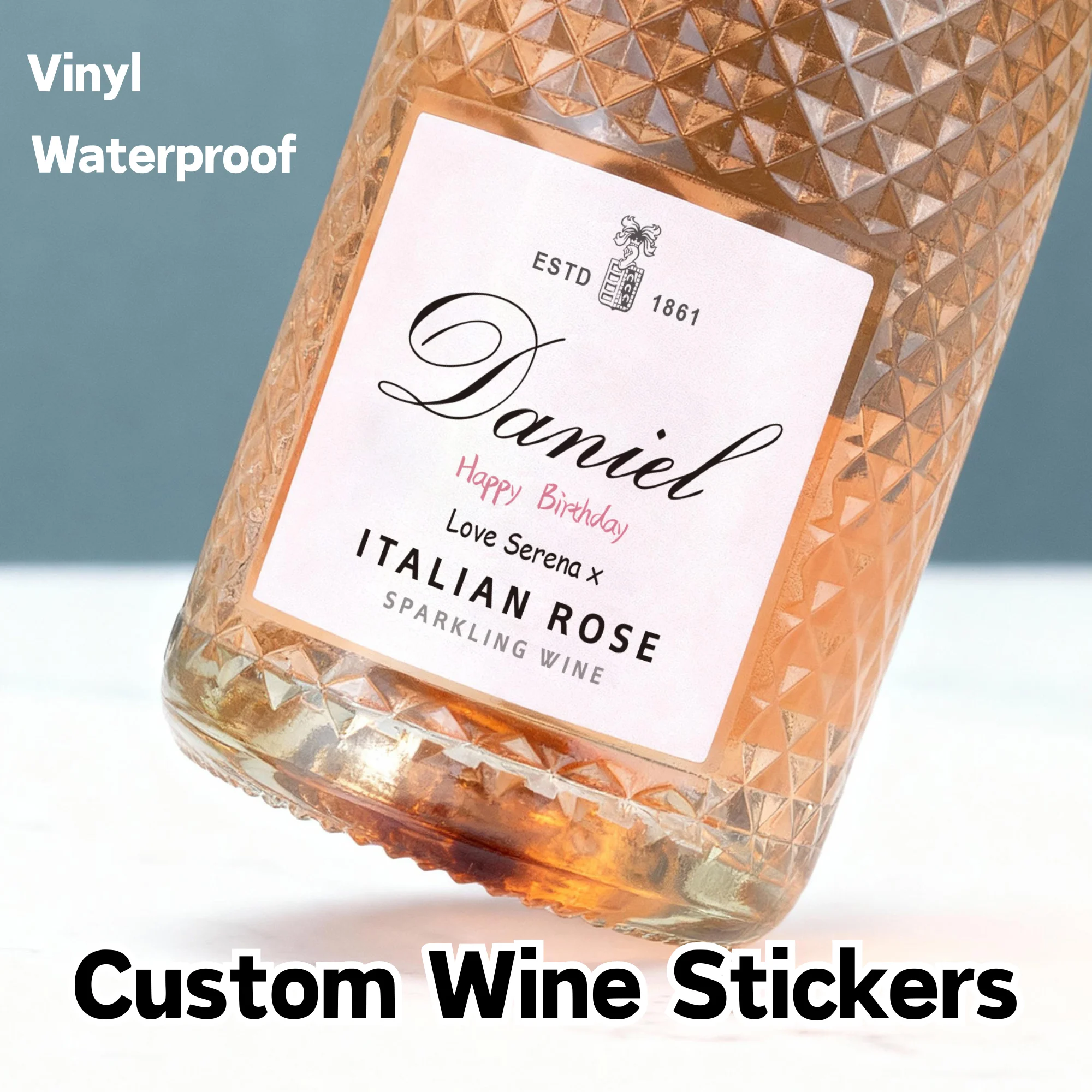 Etiqueta de vino champán Prosecco personalizada, pegatinas de vino personalizadas para Navidad, boda, cumpleaños, Baby Shower, despedida de soltera