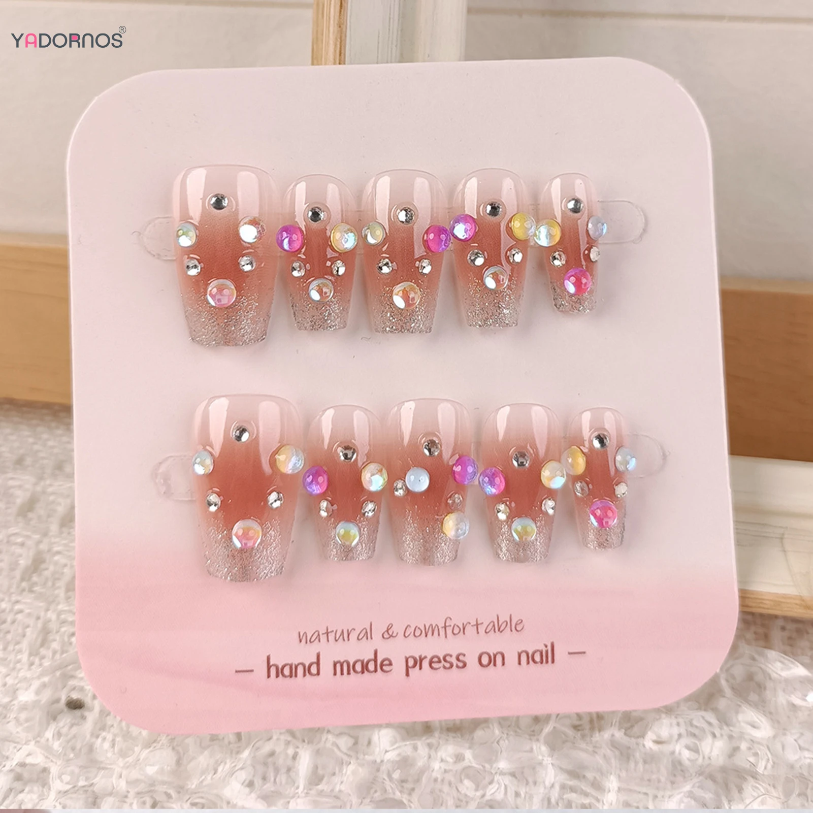 Y2K Girls Fake Nails Colorful Diamond Designs Press on Nails Glossy Sequins Wearable Manicure Ballerina False Nails Tips 24Pcs