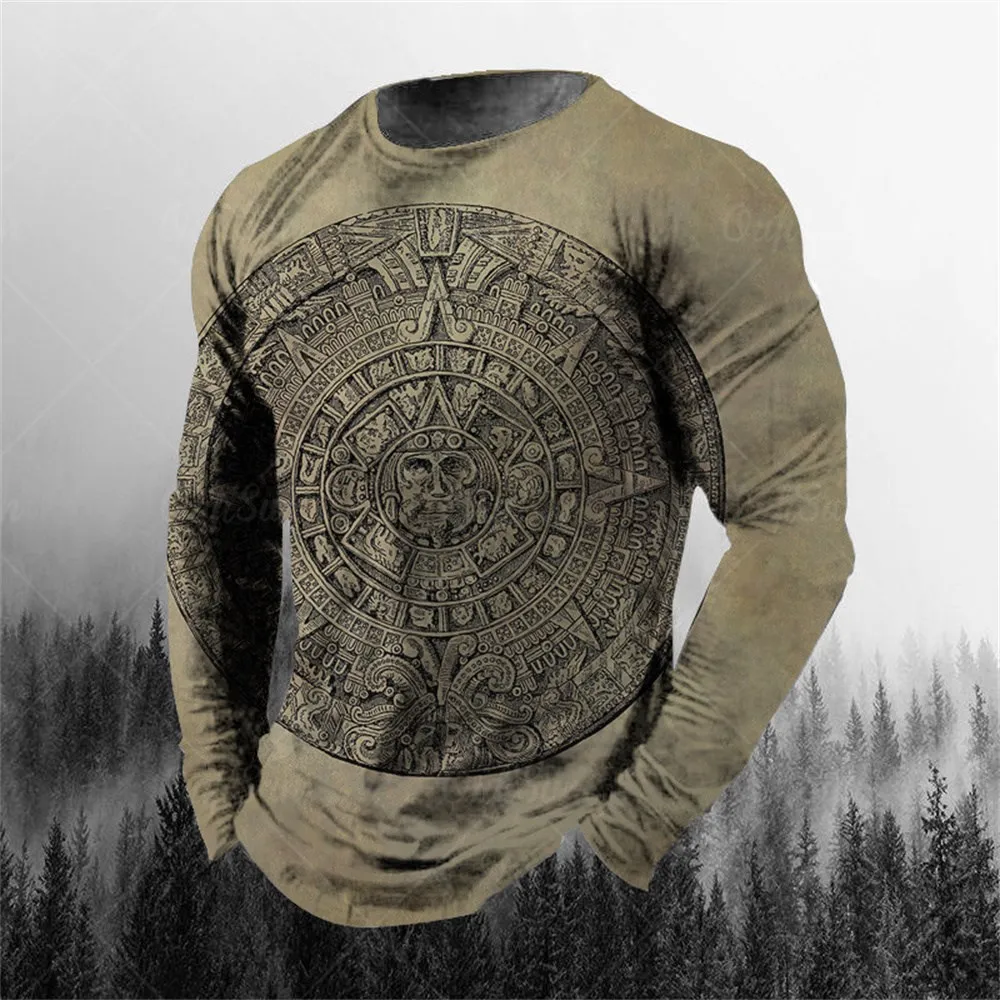 Hip Hop Men's T-shirt Round Neck Long Sleeve Top Trendy Print T-shirt Armor 3D T-shirt Men's Summer Oversized Loose-Fitting Clot