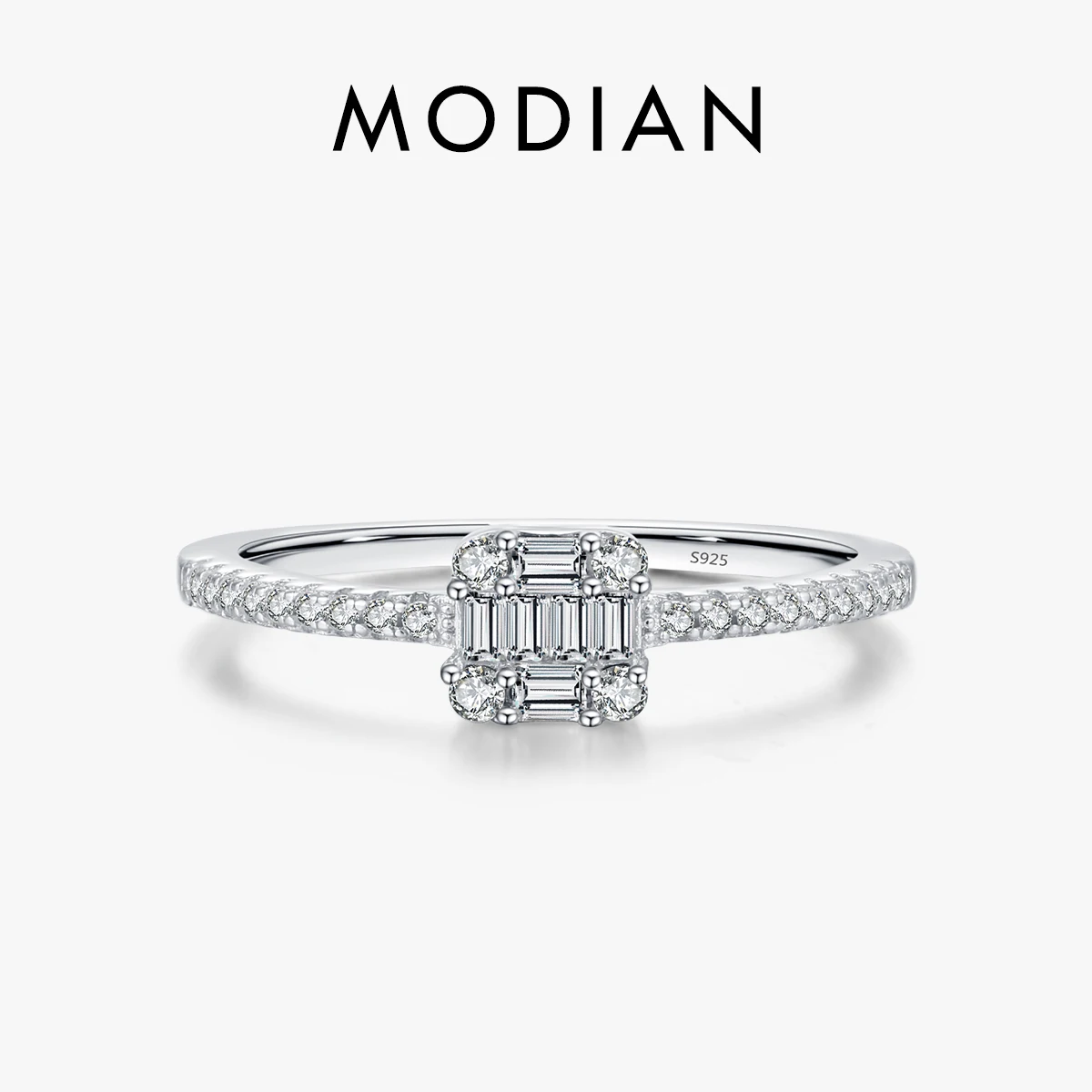 MODIAN Solid 925 Sterling Silver Simple Square Luxury Dazzling CZ Pierścionek zaręczynowy dla kobiet Oświadczenie ślubne Drobna biżuteria Prezent
