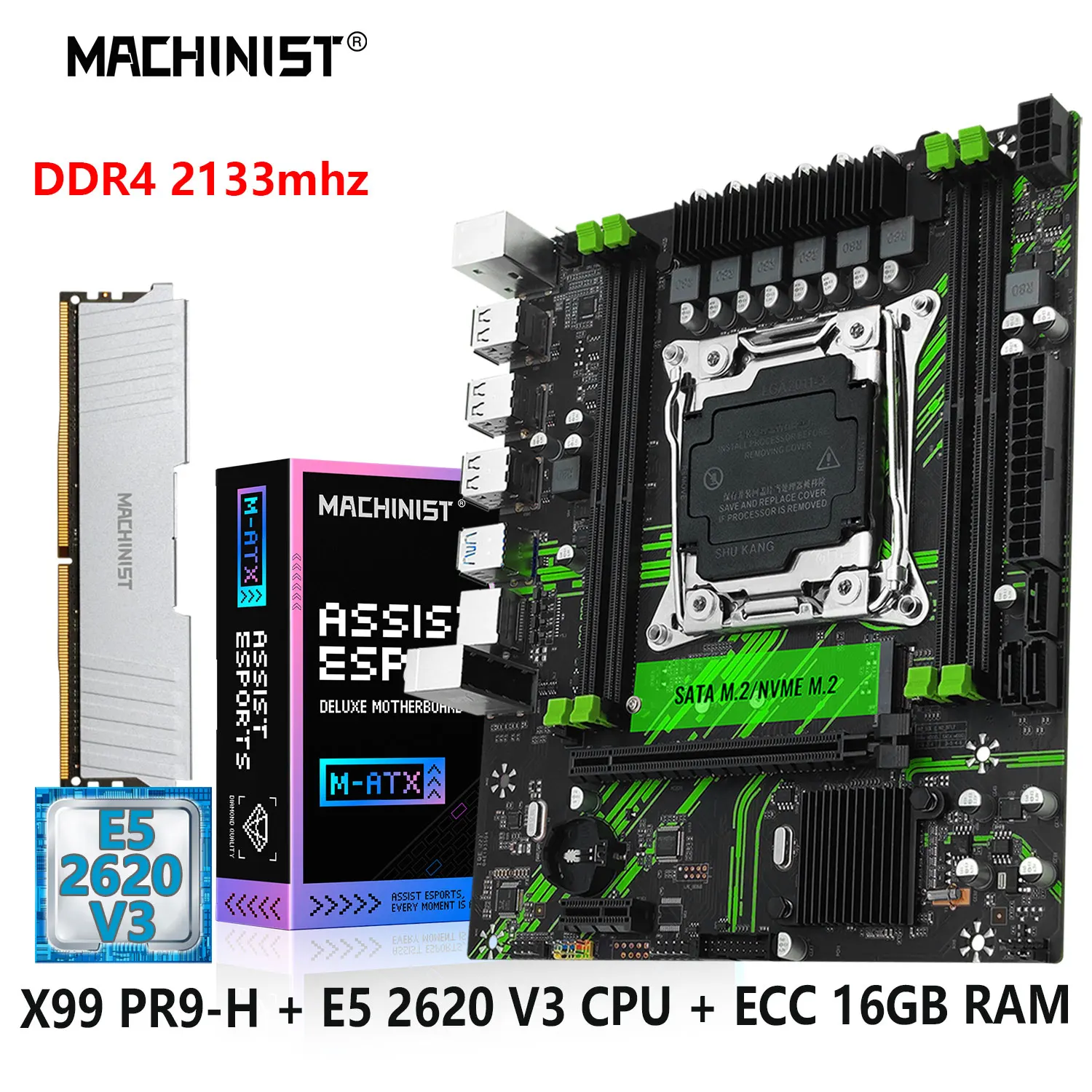 

MACHINIST PR9-H X99 motherboard Combo Set LGA 2011-3 Intel Xeon E5 2620 v3 CPU processor kit DDR4 ECC 16gb memory M-ATX NVME M.2