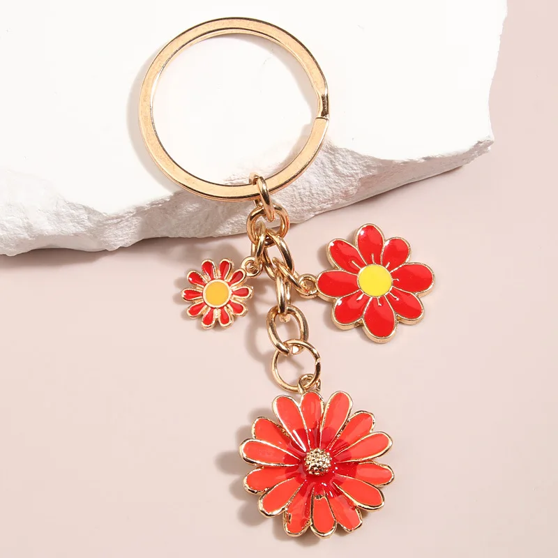 Cute Enamel Sunflower Keychain para mulheres, Anel chave da flor, Sweet Key Chains para meninas, Handbag DIY Jewelry Gifts