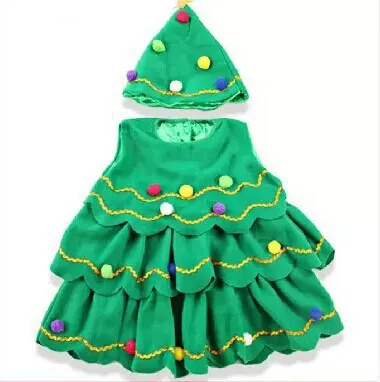Funny Green Christmas Tree Role Play Family Matching 2Pcs Set With PomPom Decoration For Family Holiday Party Stage Performance