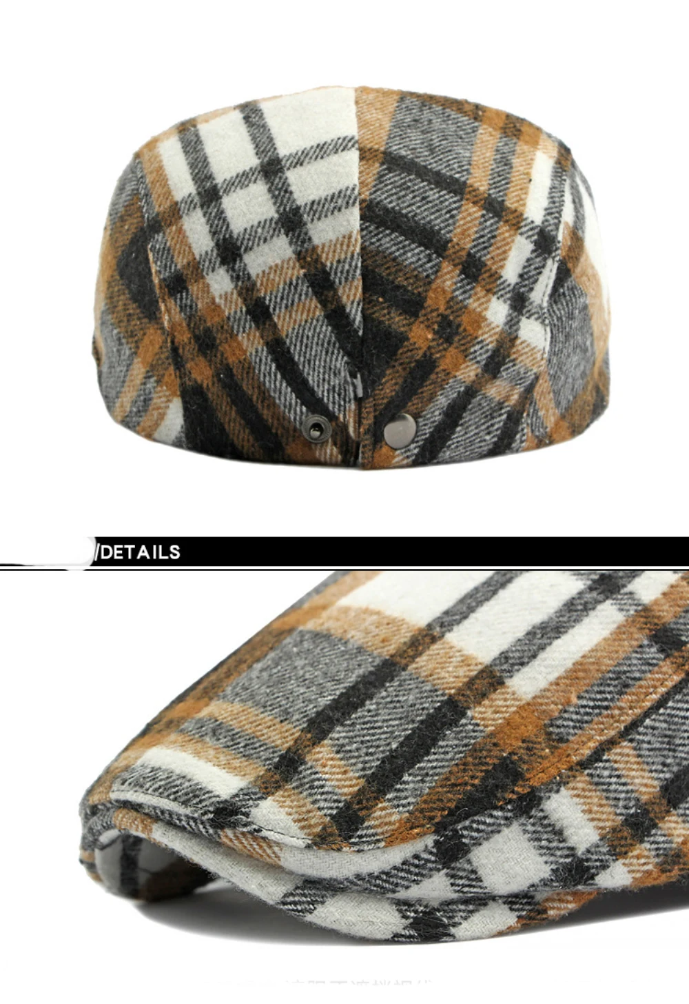 HT4219 Baskenmützen Herbst Winter Karierte Baskenmütze für Männer und Frauen Vintage Künstler Maler Wollmütze Männlich Weiblich Verstellbare Ivy Flachmützen – Detail 12