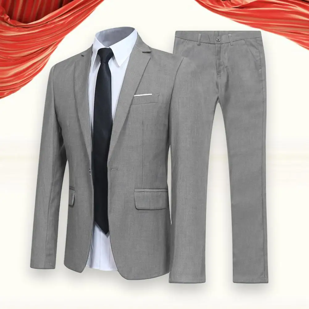 Stylish  Men Blazer Pants Spring Autumn One Button Lapel Suit Set Fine Touch Super Soft Suit Coat Trousers for Wedding