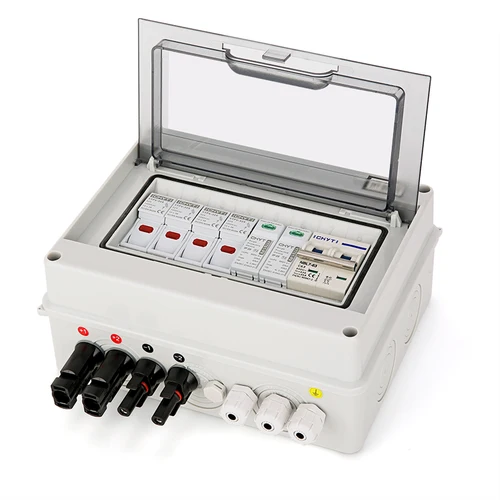 Imagen 2 del producto Caja combinadora Solar fotovoltaica PV con protección contra rayos 2 entradas 1 salida DC 600V fusible MCB SPD caja impermeable IP65 al por mayor