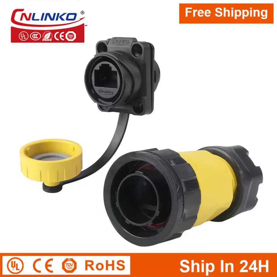 CNLINKO M20 PBT Plastic IP68 Waterproof RJ45 Cable Signal Connector YM20 CAT6 Panel Mount Socket Plug Network Ethernet Interface 3