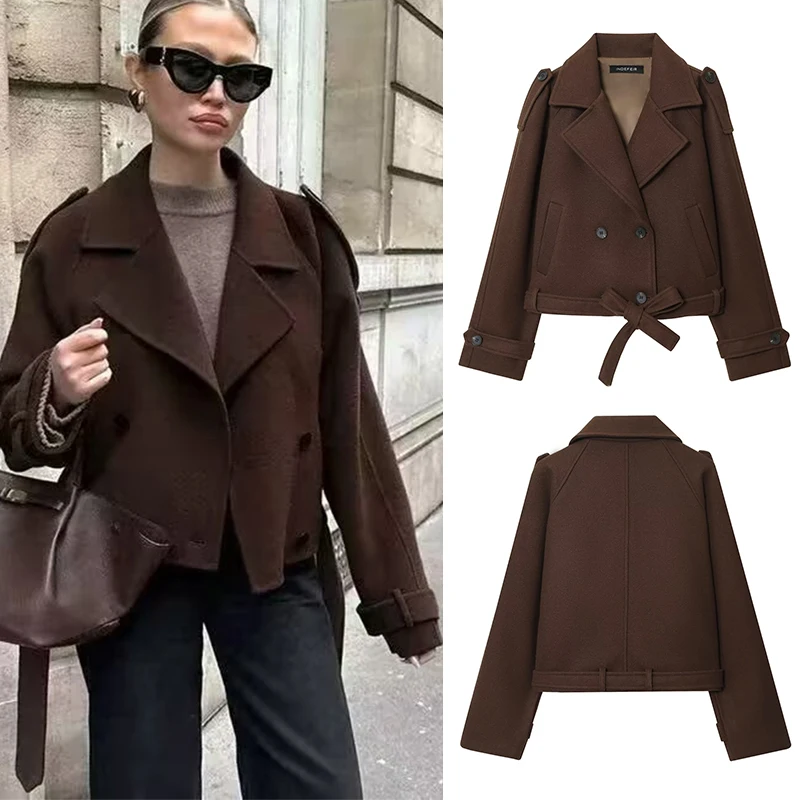 

Women's Jacket 2025 New Fashion Autumn Winter Suit collar Lace-up Long Sleeve Jacket for Women Casual Chic Ladies Jacket