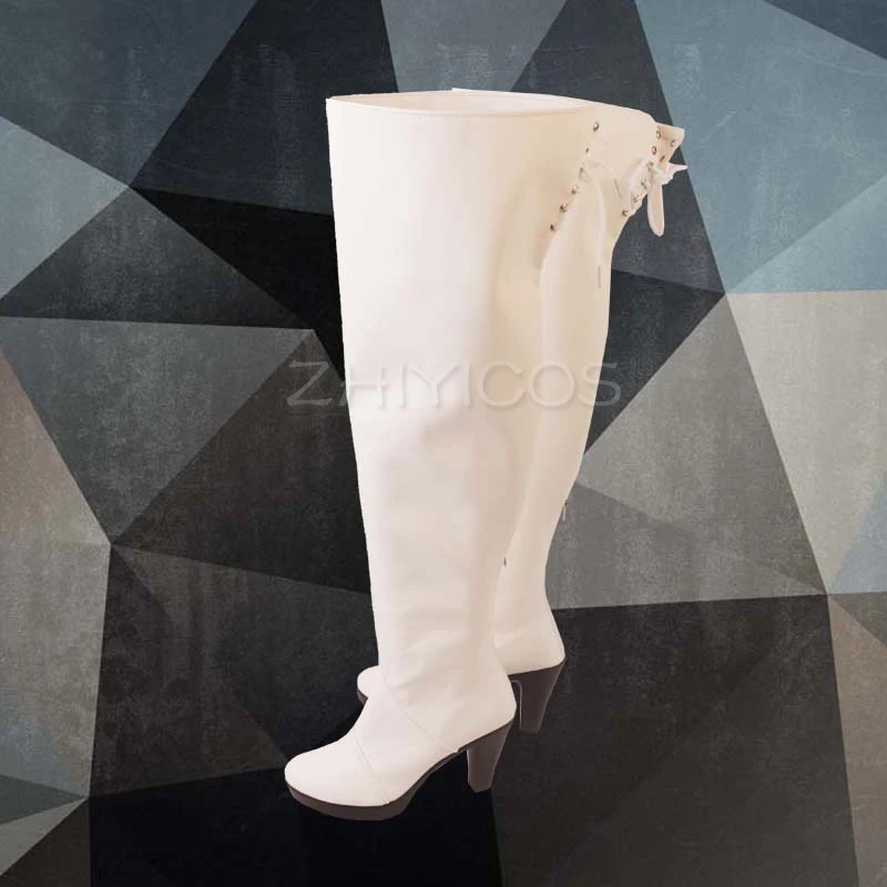 Novo jogo nier automata cosplay sapatos yorha 2b na altura do joelho couro do plutônio botas cosplay branco salto alto rendas tamanho 35-47
