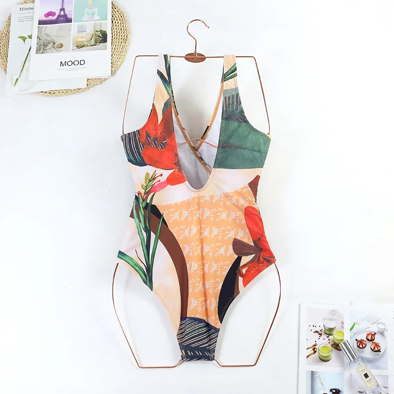 ชุดว่ายน้ำวันพีซผู้หญิงลายพิมพ์สไตล์วินเทจแบบดันทรง ปี 2026 ชุดว่ายน้ำโมโนกินีสไตล์บราซิล
