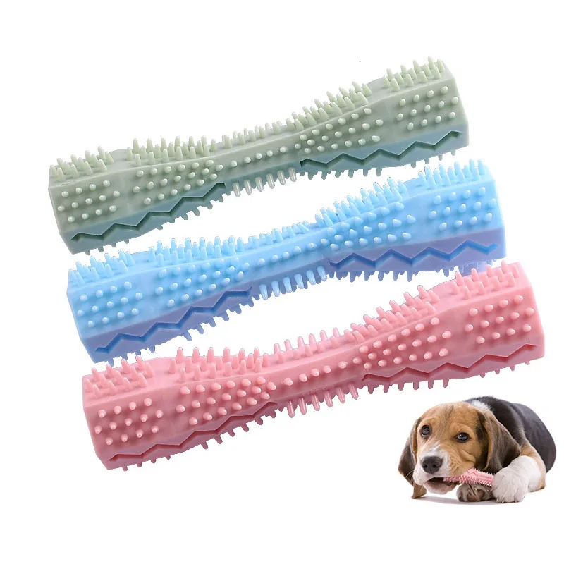 

Kimpets Dog Chew Toy Dog Toothbrush Durable Stick Soft Rubber Tooth Cleaning Point Massage Toothpaste Pet Molar Toy Pet Supplies