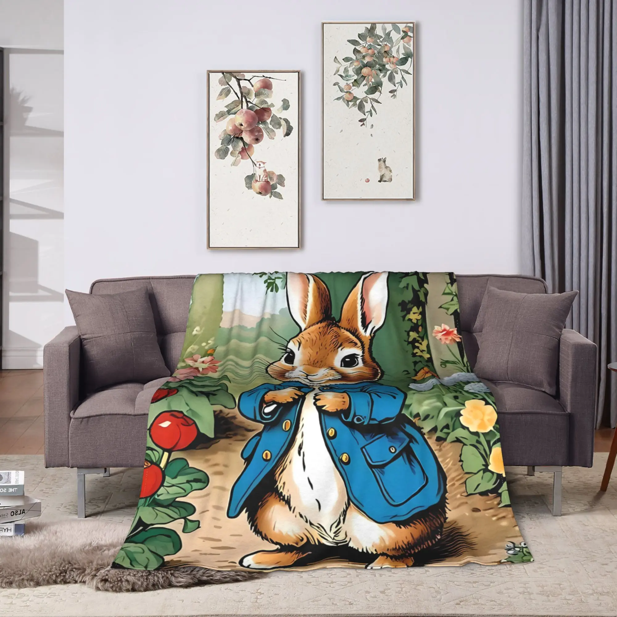 P-Petered R-Rabbits Soft Warm Blanket  Boy Girl Plush Throw Blanket Funny Couch Chair Flannel Bedspread Sofa Bed Cover