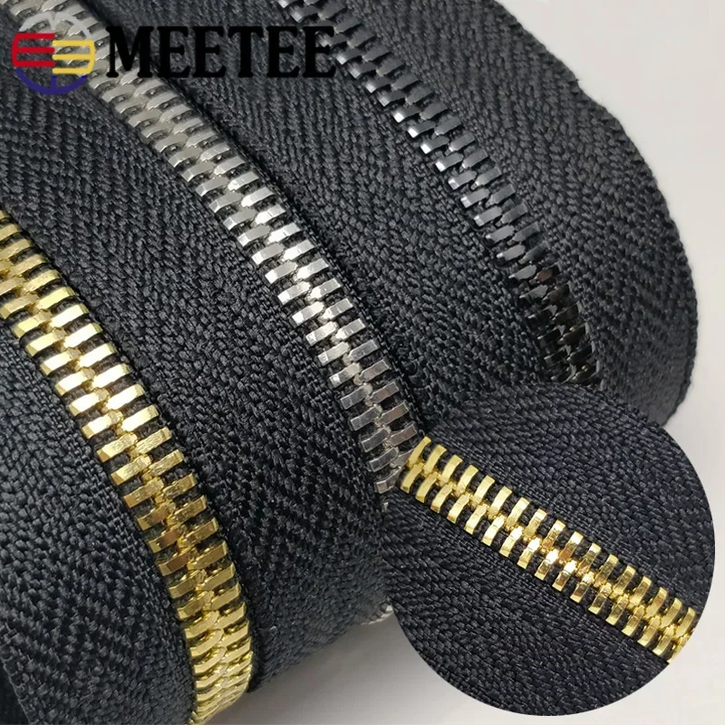 Meetee 2/5Meters 5# Metal Zippers Double Pull Zips Garment Luggage Zipper Repair Kit Clothing Sewing Accessories No Slider