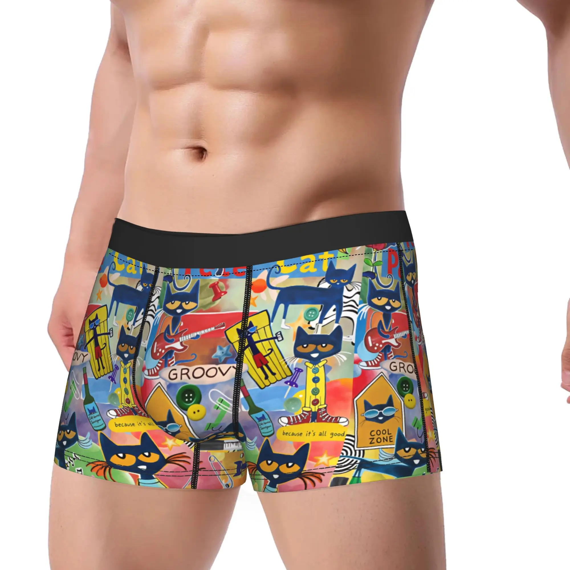 Pete the Cat I Love My White Shoes Underwear  Breathable Underpants Custom Boxer Brief For Men 3D Pouch Oversize Trunk