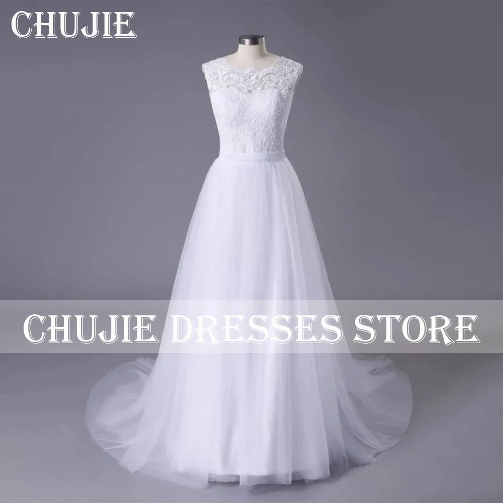 

White Lace Appliques Tulle Wedding Dresses Woman A Line Pleated Bridal Gowns With Train Customized Bride Dress Vestido de novia