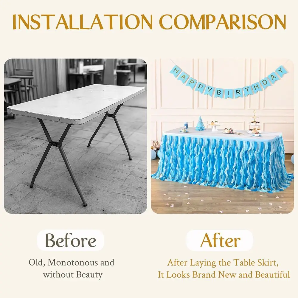 Multicolor Tulle Table Skirt Rectangle Curly Design Ruffle Table Skirt DIY 183cm*76cm Wedding Table Skirt Event Decoration