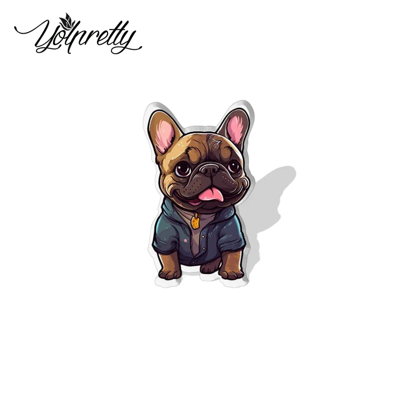 2023 Cartoon Cute French Bulldog Pattern Acrylic Resin Epoxy Brooches Bages Icon Jewelry Accessories