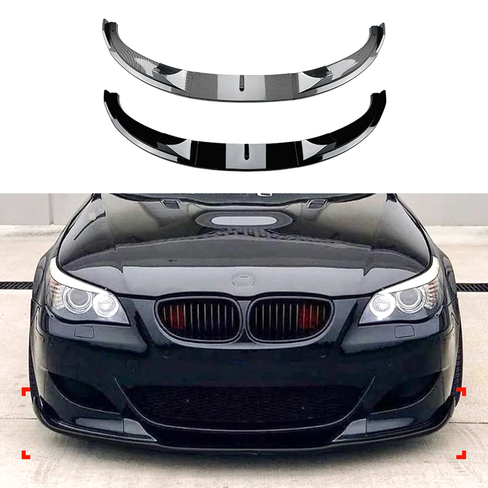 

Front Bumper Spoiler Lip For BMW 5 Series E60 E61 M5 2005-2010 Carbon Fiber Look/Gloss Black Lower Splitter Body Kit Protector