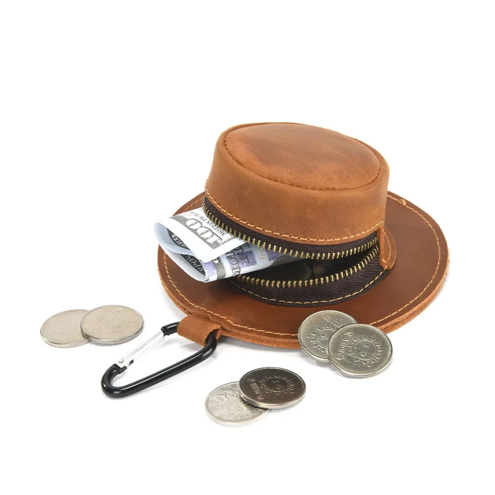 Dompet Koin Berbentuk Topi Lucu Tempat Koin Gesper Pendakian Gunung Gantung Pinggang Kulit Asli Kantong Koin Lucu Tahan Lama untuk Sekolah