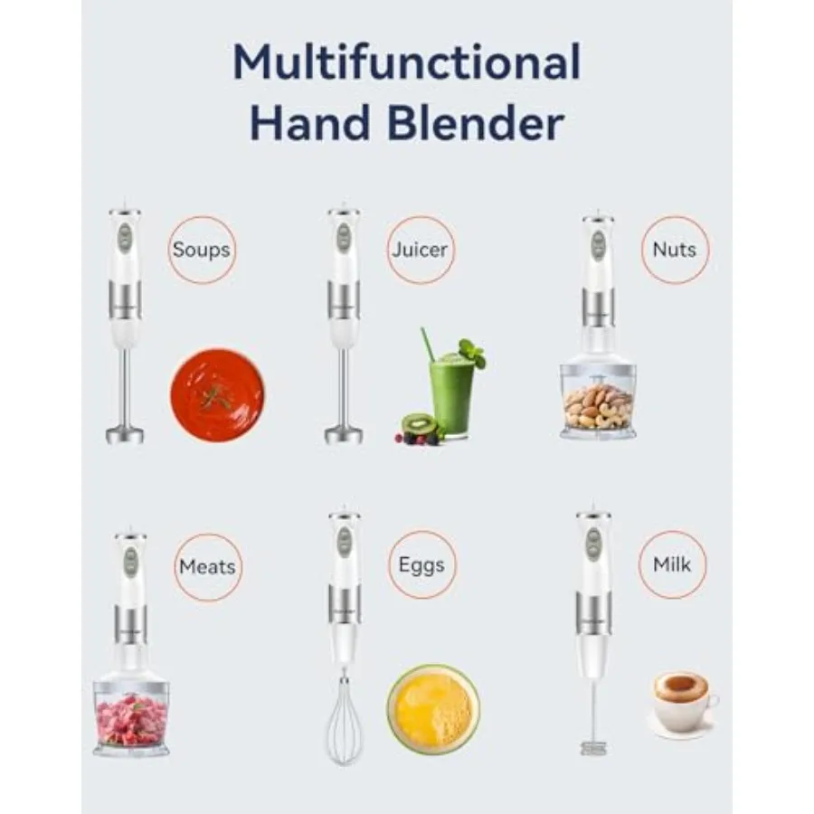 Immersion Blender Handheld 1000W 5 in 1 Corded Stick Hand Blender Kitchen with 12 Speed BPA-Free Mixing Beaker Chopper Whisk Mi