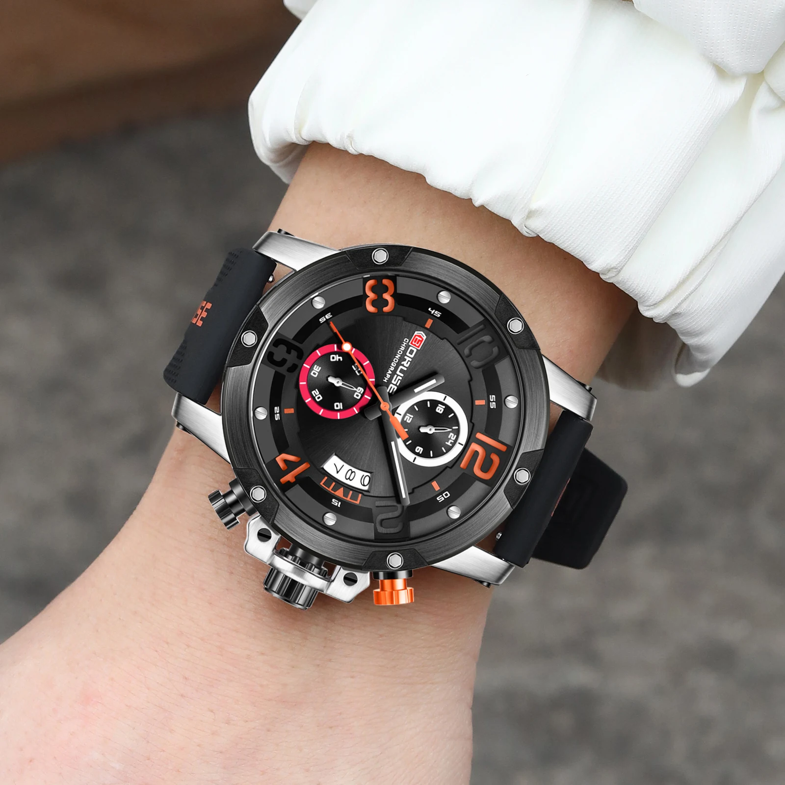 Boruse design relógios para homens negócios cronógrafo silicone à prova dwaterproof água relógio de pulso quartzo luminoso reloj hombre