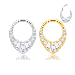 316L Surgical Steel 16G Watder Drop Septum Piercing Teardrop Daith Conch Hoop Earring Ladder CZ Clicker Segment Nose Ring