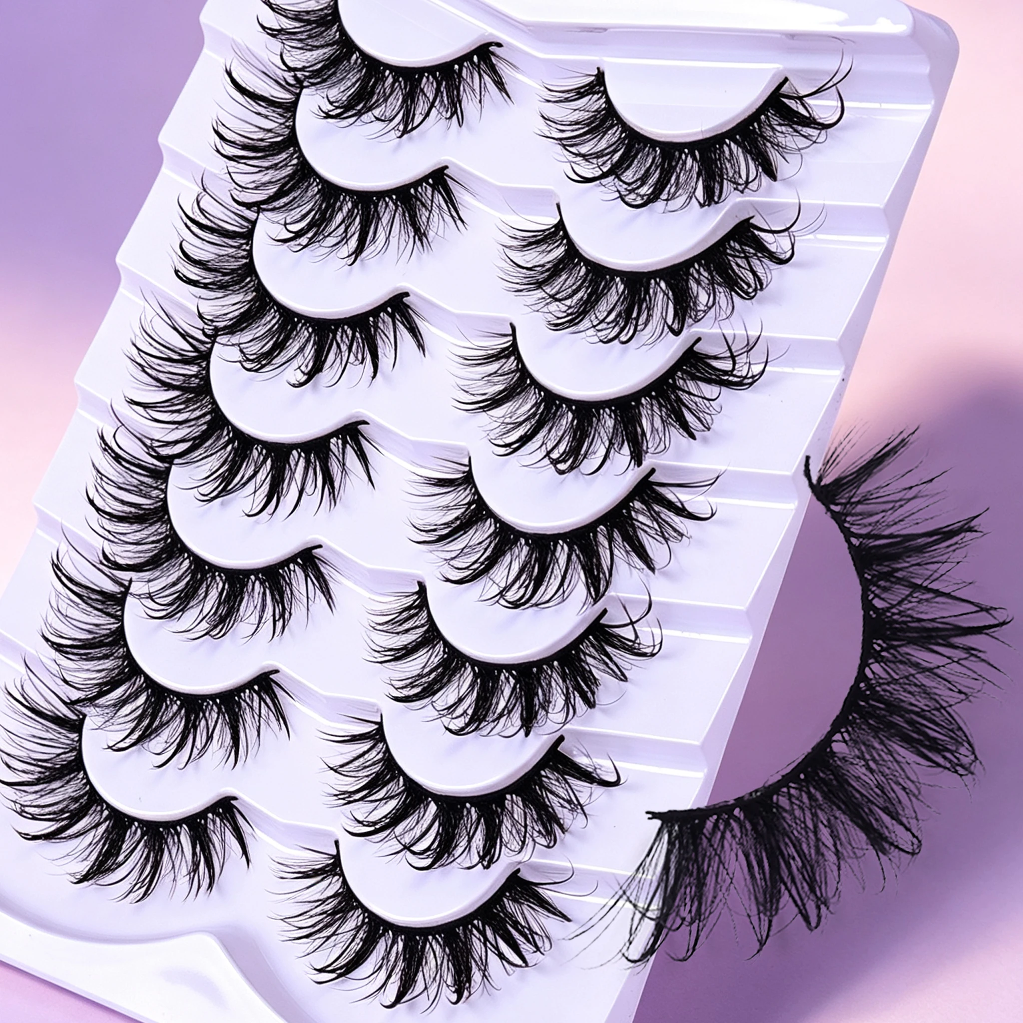 7 Pairs D Curl False Eyelashes Cat Eye Anime Cosplay Lashes Reusable Fake Lashes for Daily Wear Eye Makeup